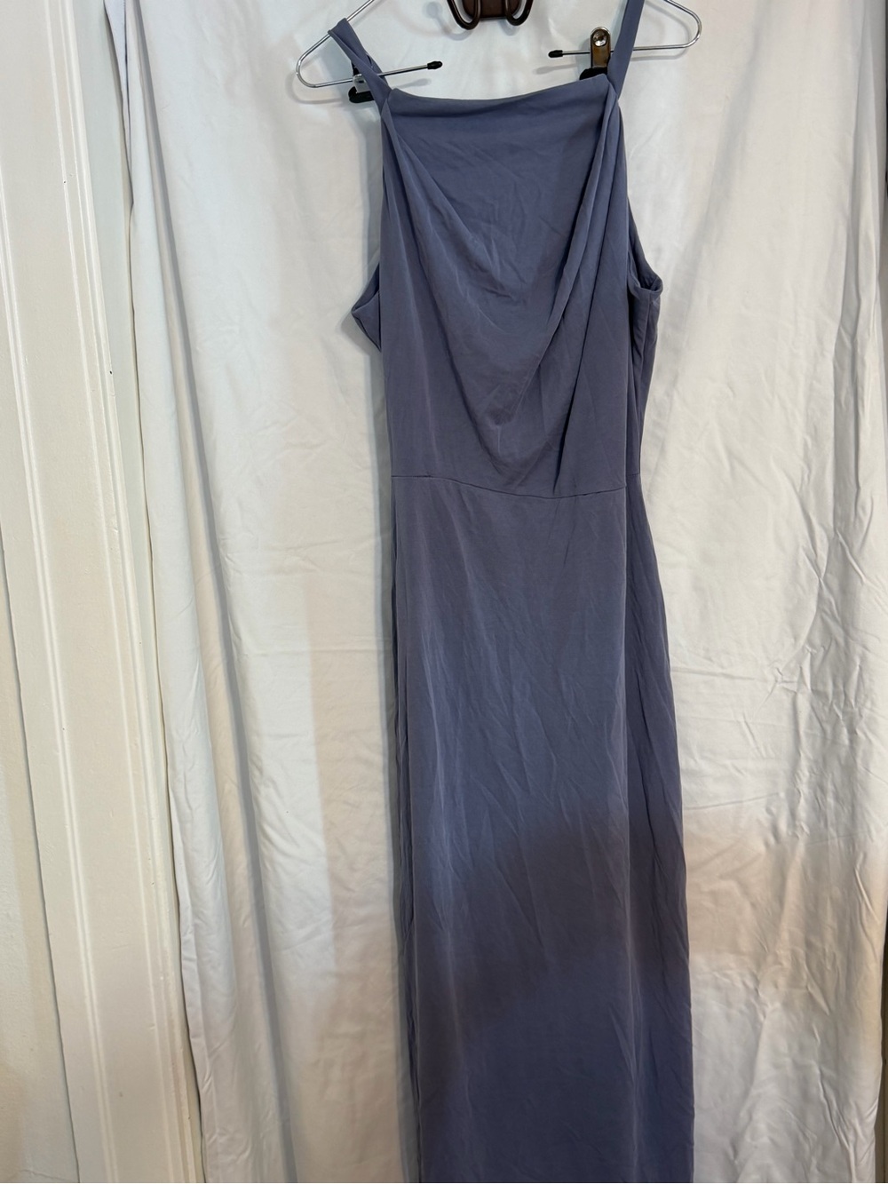 Sleeveless Slate Blue Cowl-Neck Maxi Dress